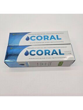 Coral Nano Silver Mint Flavored Toothpaste 2 New Sealed 4 oz Tubes Fluoride Free